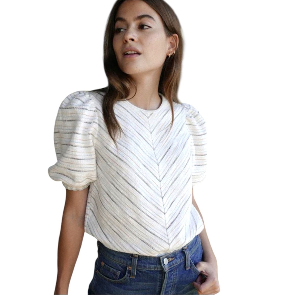 Saylor Innika Sedona Stripe Knit Puff Short Sleeve Textured Top Size Medium